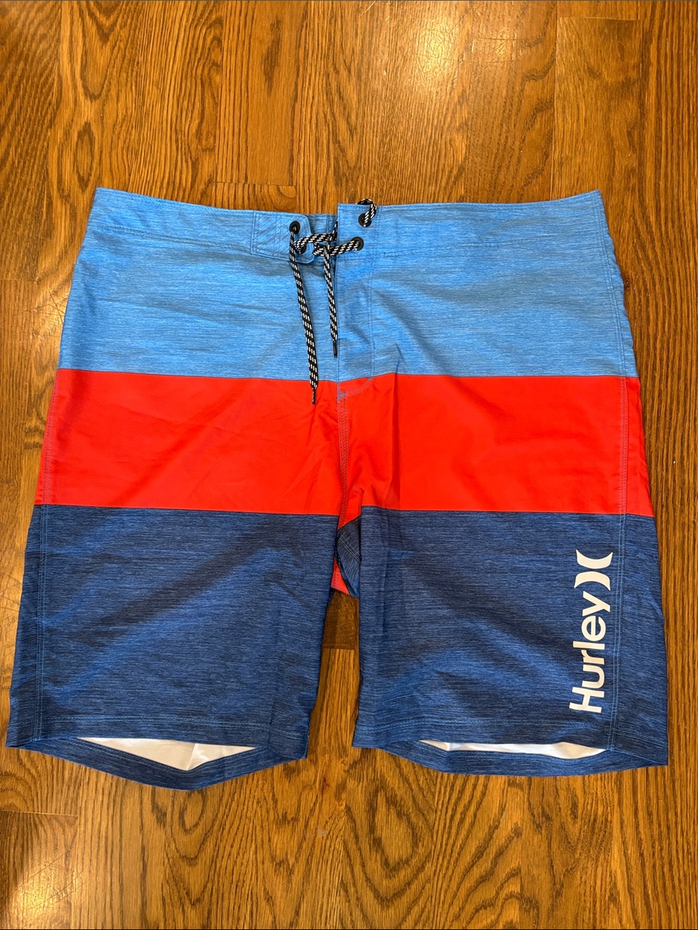 Hurley Men’s Light Blue, Red & Dark Blue Block Swim Boardshorts